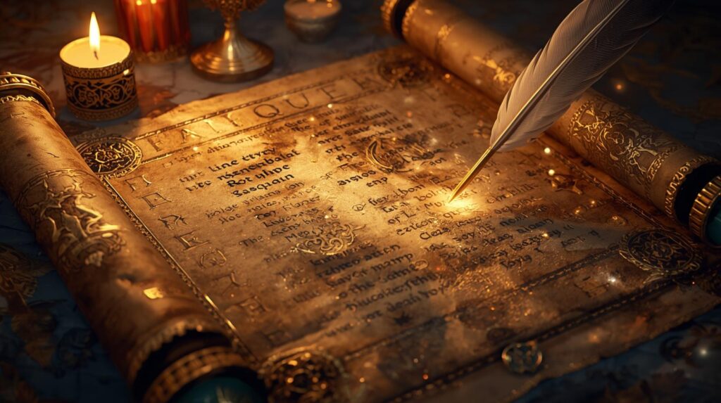 Magical scroll with glowing runes representing fantasy royal surnames